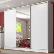 Guarda-Roupa Casal 100% MDF Madesa Royale 3 Portas de Correr com Espelho Branco Cor:Branco