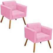 Kit 2 Poltronas Decorativas Pés Palito Karen Suede Rosa G19 - Gran Belo