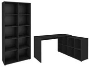 Mesa Escrivaninha em L Eron e Estante Livreiro 90x187cm Lean A06 Preto