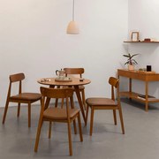 Conjunto Mesa Jantar Square Laminada Redonda Natural - 88cm + 4 Cadeiras Nord Encosto Madeira Assento - Cognac