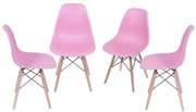 Kit com 4 Cadeiras Eames Polipropileno Base Madeira na Cor Rosa -  64567 Sun House