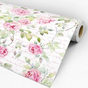 Papel de Parede Floral com Escrita Rosa 0.52m x 3.00m