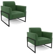 Kit 2 Poltronas Base Industrial Alta Preto Marisa Suede D03 - D'Rossi - Verde