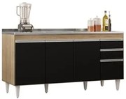 Balcão Gabinete com Pia Inox 160cm Arkansas Castanho/Preto – Lumil