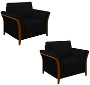 Kit 2 Poltronas Decorativas Pés em Madeira Market Veludo Preto G45 - Gran Belo