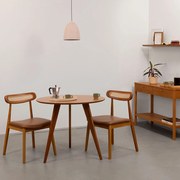 Conjunto Mesa Jantar Square Laminada Tripé Redonda Natural - 88cm + 2 Cadeiras Dalí Encosto Palha Larga - Cognac