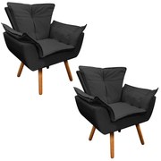 Poltrona Sala de Estar Pé Palito de Madeira Kit 2 Opala Corino D03 - D'Rossi - Preto