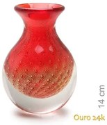 Vaso Mini Médio Tela Vermelho com Ouro Murano Cristais Cadoro