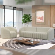 Conjunto Sala de Estar Sofá 252cm 3 Lugares e Poltrona Adam Boucle Off White G45 - Gran Belo