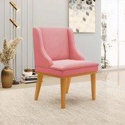 Cadeira Decorativa Sala de Jantar Base Fixa de Madeira Firenze Suede Rose/Castanho G19 - Gran Belo