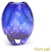 Vasinho Roca 3 Tela Azul com Ouro Murano Cristais Cadoro