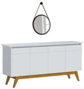 Balcão Buffet Classic Com Espelho Adnet HI01 Branco Acetinado - Mpozen