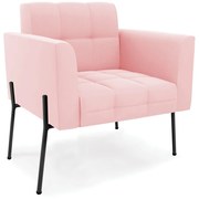 Poltrona Pé de Ferro Preto para Sala Elisa Suede Rosa Bebê D03 - D'Rossi