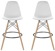 Kit 2 Banquetas Eames Polipropileno Branco Base Dsw Madeira - 75461 Sun House