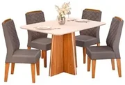 Conjunto Sala de Jantar Mesa Bonnie com 6 Cadeiras Medalhão Palha - Wood  Prime 38716