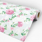 Papel de Parede Floral Rosa Verde e Azul 0.52m x 3.00m