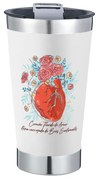 Copo Térmico Coração Florido de Amor Cerveja Café em Inox Com Tampa e Abridor Chopp