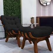 Conjunto Poltrona Decorativa Costela com Puff Costela Veludo Preto