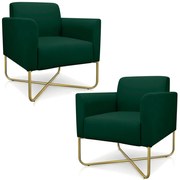 Kit 2 Poltronas Decorativas Isabella Base X Suede Verde/Dourado G19 - Gran Belo