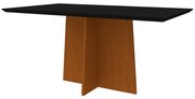 Mesa de Jantar Retangular Tampo com Vidro Sabrina 160 cm Preto Base Ypê - D'Rossi