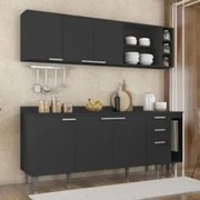 Armário de Cozinha Com Tampo CP11 200cm Pérola Preto Z34      - Mpozen