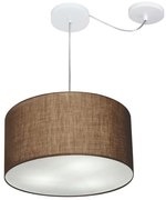 Lustre Pendente Cilíndrico Com Desvio De Centro Md-4256 Cúpula em Tecido 40x21cm Café - Bivolt