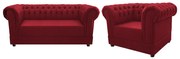 Kit Poltrona e Namoradeira Chesterfield Ana Suede Vermelho - ADJ Decor