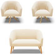Namoradeira e 2 Poltronas Giratória MA30 Stella Suede D03 - D'Rossi - Bege