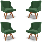 Kit 4 Cadeiras Decorativas Sala de Jantar Base Giratória de Madeira Firenze Veludo Verde/Natural G19 - Gran Belo