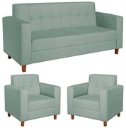 Kit Sofá 2 Lugares e 2 Poltronas Denver Suede Azul Tiffany - ADJ Decor