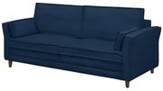 Sofá Living 3 Lugares 220cm Pés Madeira Efraim F05 Veludo Azul - Mpoze