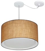 Lustre Pendente Cilíndrico Com Desvio Md-4313 Cúpula em Tecido 45x30cm Palha - Bivolt