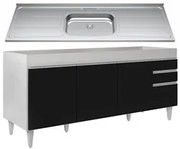 Balcão Gabinete Com Pia 180cm Dallas Branco/Preto - Lumil