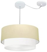 Lustre Pendente Cilíndrico Com Desvio Bege e Branco MJ-4360 Para Mesa de Jantar e Estar