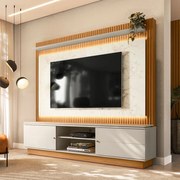 Estante Home 215cm Valdivia com LED Detalhe Marmorizado para Tv até 75 Nature/Off White G77 - Gran Belo