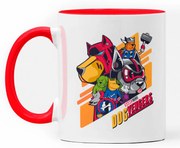 Caneca Dogvenger Vingadogs Vingadores Nerd Branca com Alça Vermelha