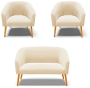 Namoradeira e 2 Poltronas Pé Palito Castanho Stella Suede D03 - D'Rossi - Bege