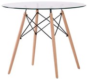 Mesa Eiffel Redonda Tampo Vidro Incolor com Base Madeira 120 cm - 38954 Sun House