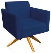 Poltrona Decorativa Isabella Base Giratória Madeira Suede Azul Marinho G19 - Gran Belo