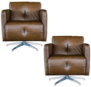 Kit 2 Poltronas Giratória para Sala de Estar Astana Couro Marrom Bicolor G40 - Gran Belo