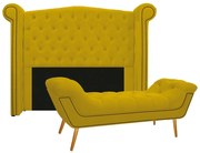 Kit Cabeceira e Calçadeira Veneza 140 cm Casal Suede Amarelo - ADJ Decor