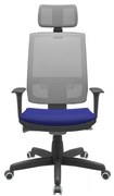 Cadeira Office Brizza Tela Cinza Com Encosto Assento Aero Azul Autocompensador Base Standard 126cm - 63418 Sun House