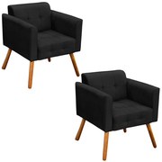 Kit 2 Poltronas Decorativas Pés Palito Karen Suede Preto G19 - Gran Belo