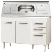 Balcão Gabinete Suécia com Pia Inox 120cm 3 Portas Branco - Lumil Móve