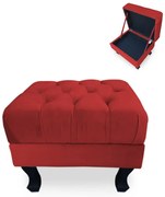 Puff Baú Decorativo Capitonê Luis XV 50x40cm Suede Vermelho - Sheep Estofados - Vermelho