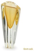 Vaso Triangular nº 2 Âmbar com Ouro Murano Cristais Cadoro