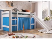 Cama Infantil Elevada com Escorregador Cortina Azul Playground