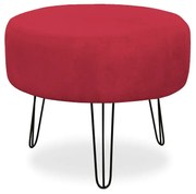 Puff Redondo para Sala Chloe Suede Vermelho