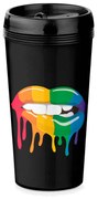 Copo Viagem 520ml Preto Boca Lábios Colorido Molhados