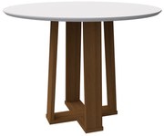 Mesa de Jantar Redonda Tampo com Vidro Lara 100 cm Off White Base Imbuia - D'Rossi